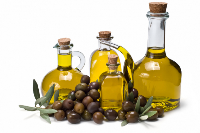 Olive oil bottles.